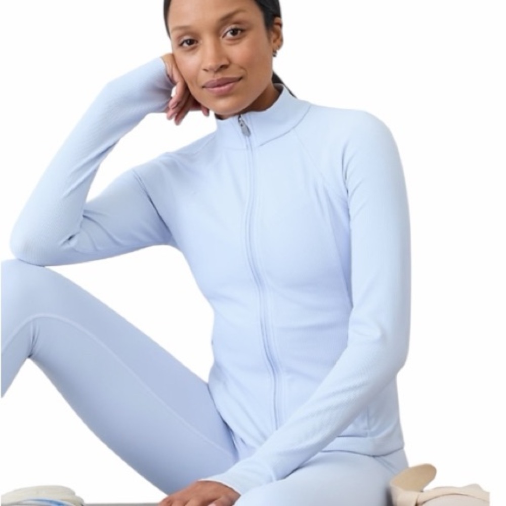 NWT Athleta Salutation Stash 3.0 Ribbed Jacket- Gossamer Blue/XXS